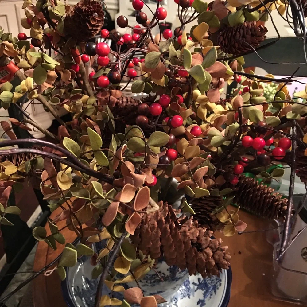 - Holiday berry and pine cone stems